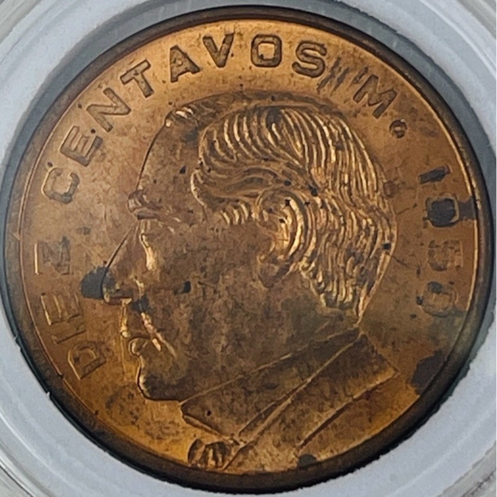 1950 Mo Mexico 10 Centavos Coin Bronze Benito Juarez National Emblem